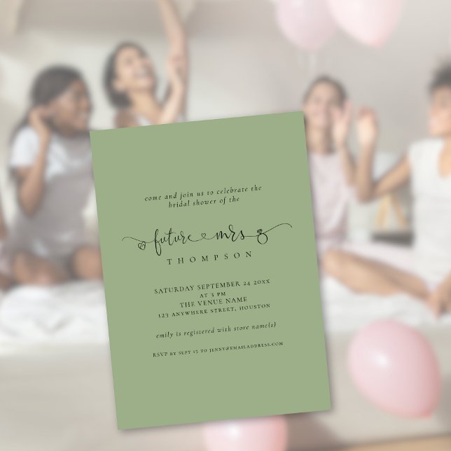 Invitación Ring Script Future Mrs Bridal Sage Bridal Shower (Available digitally or printed)
