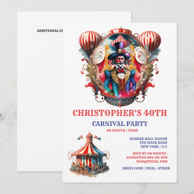Invitación Ringmaster del festival de adultos de circo de car (Anverso / Reverso)