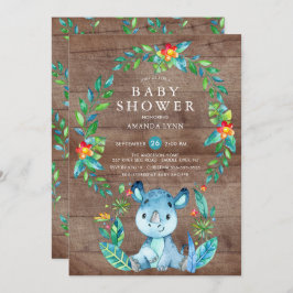 Invitación Rinoceronte azul de la jungla rusa Baby Shower