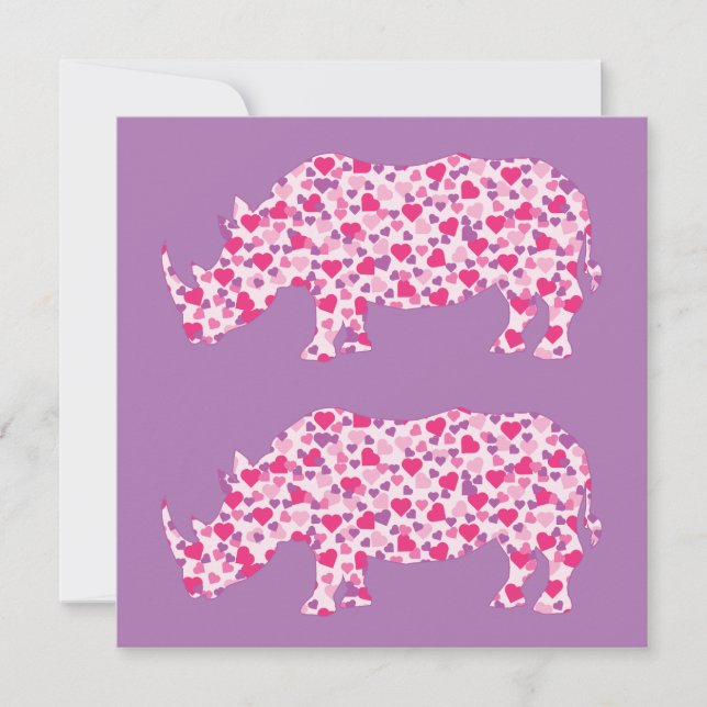 Invitación Rinocerontes hechos en corazones rosados de amor (Anverso)