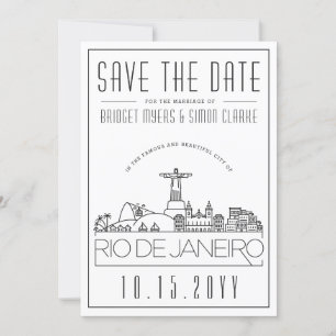 Invitación Río Brasil Boda Estilizada Silueta Salva la Fecha
