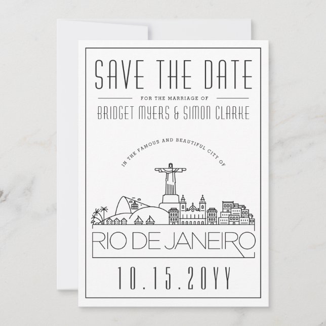 Invitación Río Brasil Boda Silueta Estilizada Avisa la Fecha (Anverso)