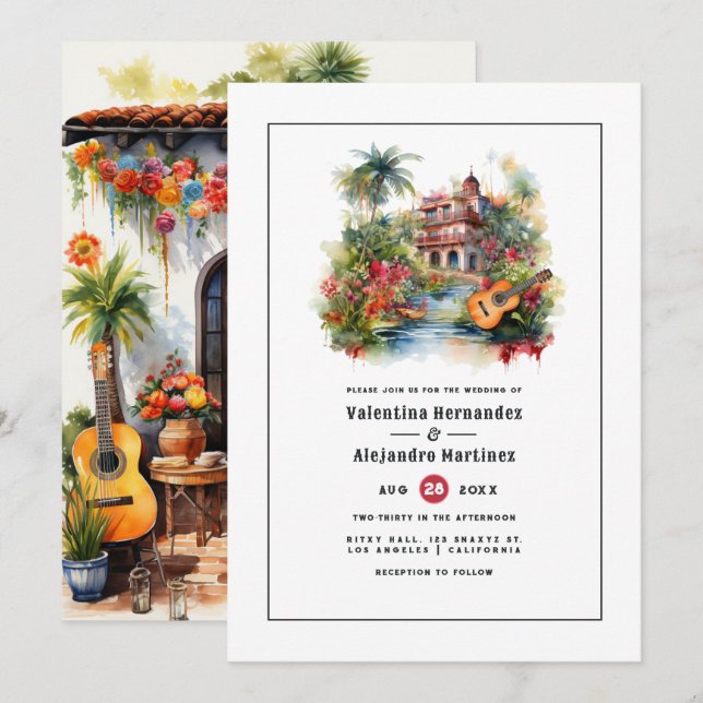 Invitación Río de agua vibrante Boda Fiesta mexicana (Anverso / Reverso)