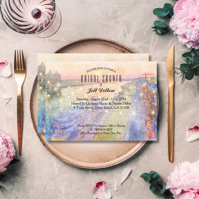 Invitación Río Savannah Sunset acuarela ducha de novia (Subido por el creador)