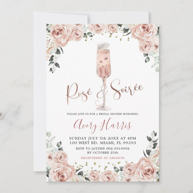 Invitación Riose Gold Dusty Rosa Soiree Ducha de novias (Anverso)