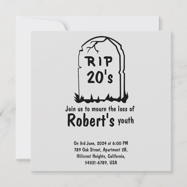 Invitación Rip 20 es gracioso 30 años (Anverso)