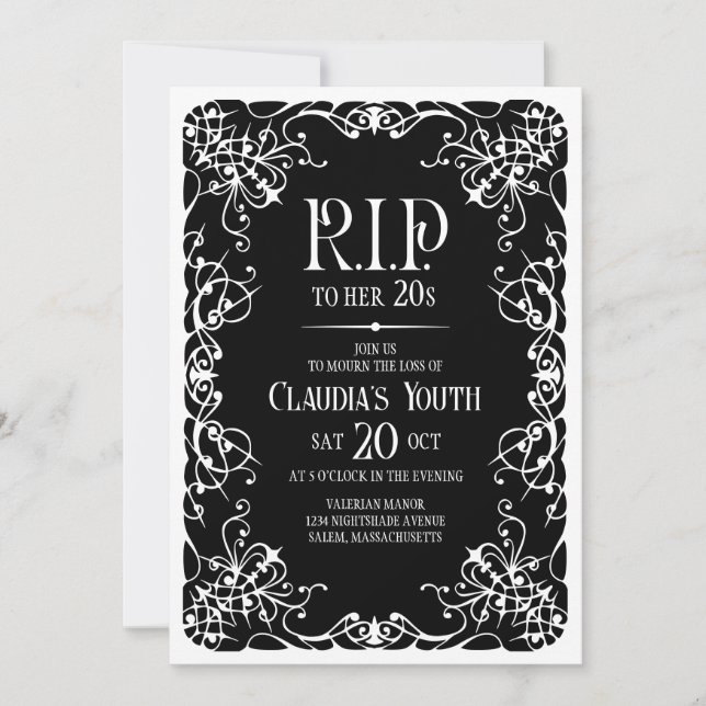 Invitación RIP 20 s 30 s 40 cumpleaños (Anverso)