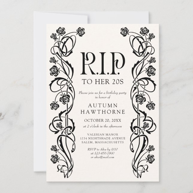 Invitación RIP 20s 30s Cumpleaños de Halloween gótico (Anverso)