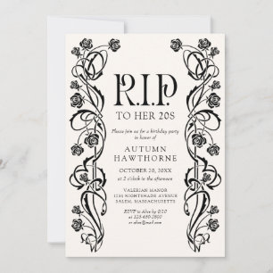 Invitación RIP 20s 30s Cumpleaños de Halloween gótico