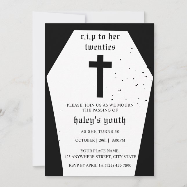 Invitación RIP 20s a su funeral de los veinte cumpleaños 30 (Anverso)