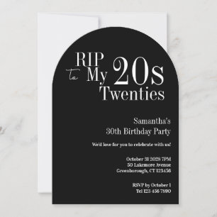 Invitación RIP 20s Cumpleaños 30 Fiesta Negro y Blanco