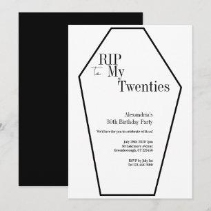 Invitación RIP 20s Cumpleaños 30 Simple Negro Blanco