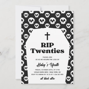 Invitación RIP 20s Funeral Veinteañera Gótico Negro Cumpleaño