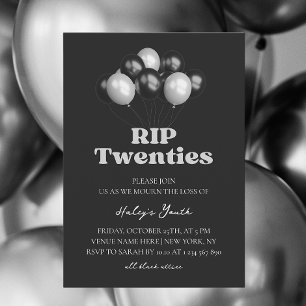 Invitación RIP 20s Veinte Funeral Elegante Cumpleaños 30