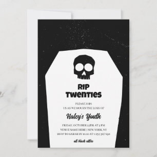 Invitación RIP 20s Veinteañera Calavera Gótica Negra Cumpleañ