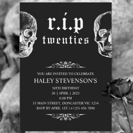 Invitación RIP 20s Veinteañera Divertida Funeral Cráneo Cumpl