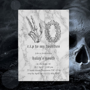 Invitación RIP 20s Veinteañera Divertida Funeral Cráneo Cumpl