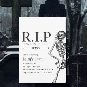 Invitación RIP 20s Veintes Divertida Calavera Funeral Cumplea