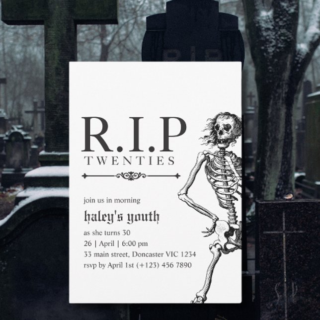 Invitación RIP 20s Veintes Divertida Calavera Funeral Cumplea (Subido por el creador)