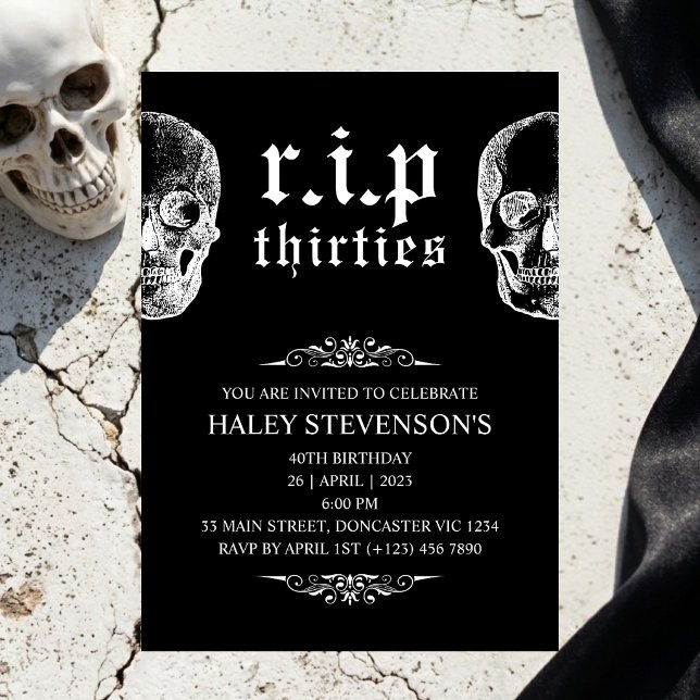 Invitación RIP 30 Cumpleaños Divertido Cráneo Funeral 40 Cump (Subido por el creador)