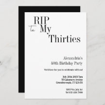 RIP 30s 40th Birthday Minimal Party