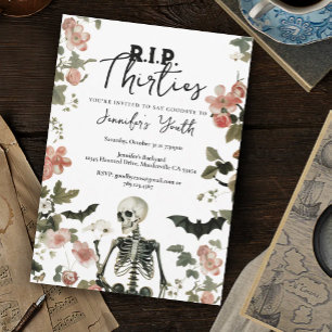 Invitación RIP 30s Esqueleto Floral Rosa Fiesta de Cumpleaños