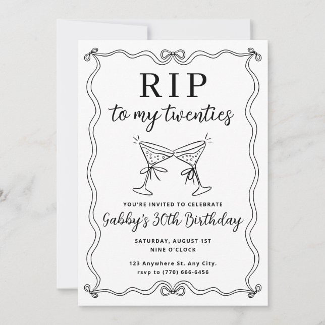 Invitación RIP a mis Veinte Funeral Cumpleaños 30 (Anverso)