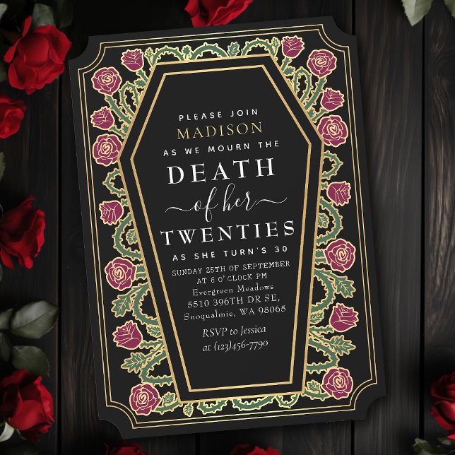 Invitación Rip Death to my 20s 30th Gótica Birthday Party (Subido por el creador)