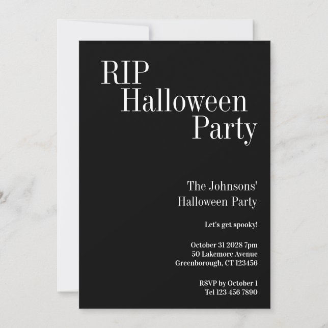 Invitación RIP Halloween Black and White Party (Anverso)