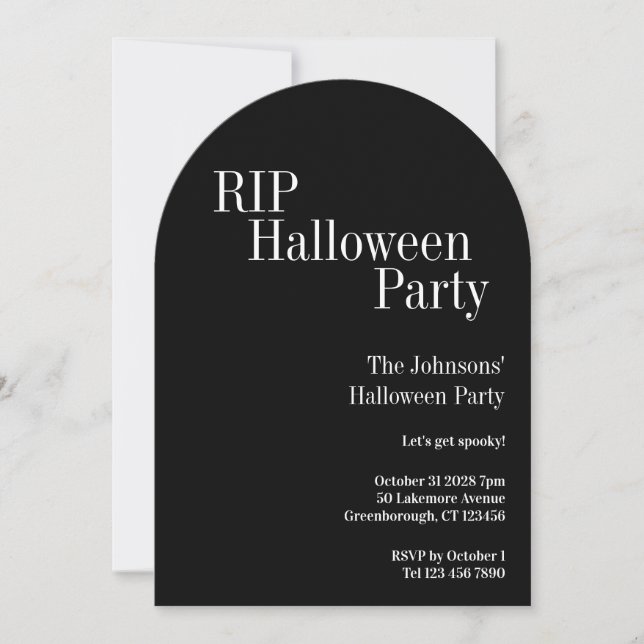 Invitación RIP Halloween Party Black and White (Anverso)