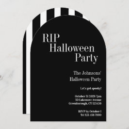 Invitación RIP Halloween Party Black and White Stripe