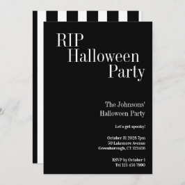 Invitación RIP Halloween Party Black and White Stripe