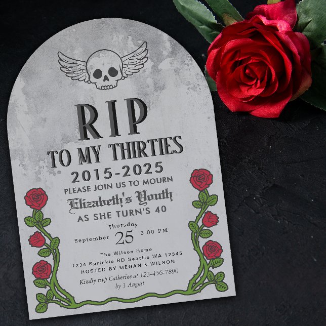 Invitación Rip my 30s Gravestone 40th Gothic Birthday Party (Subido por el creador)