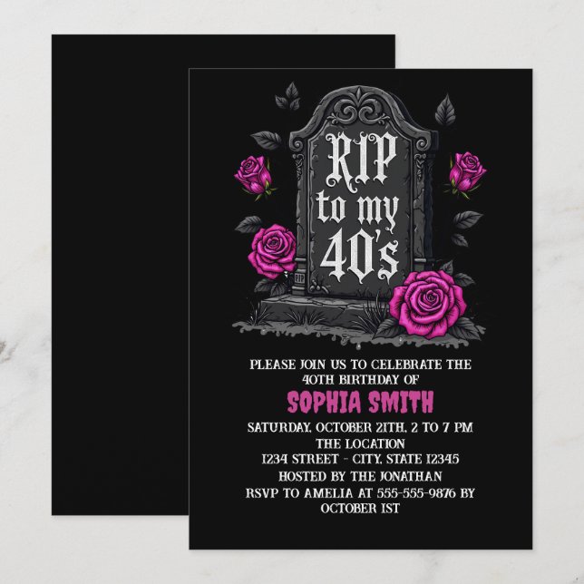 Invitación Rip to 40s Birthday Gothic (Anverso / Reverso)