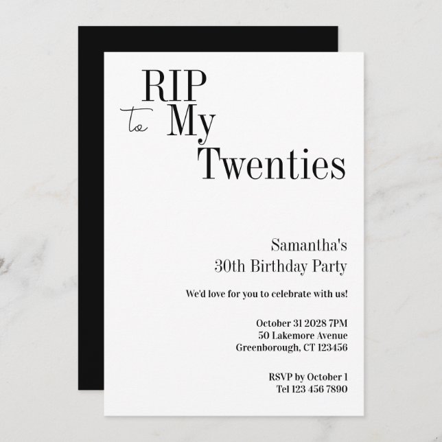 Invitación RIP Twenties 30th Birthday Party Minimal (Anverso / Reverso)