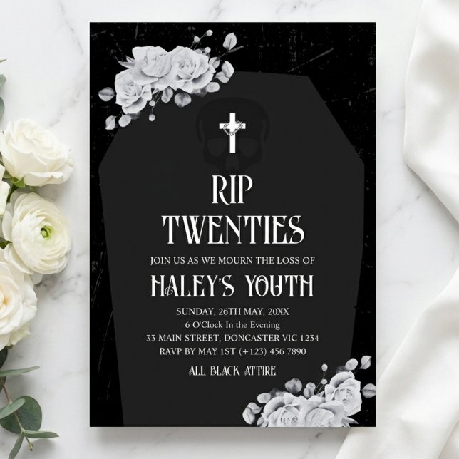 Invitación RIP Veinteañera Lápida Funeral Cumpleaños 30 (Subido por el creador)