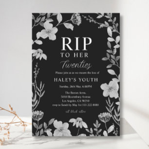 Invitación RIP Veinteañera Marco Floral Gótico Cumpleaños 30