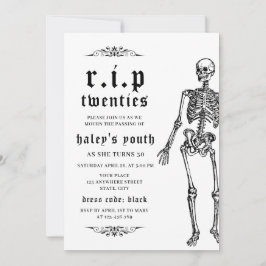 Invitación RIP Veinteañero 20s Esqueleto Divertido Cumpleaños