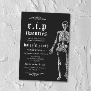 Invitación RIP Veinteañero 20s Esqueleto Divertido Cumpleaños