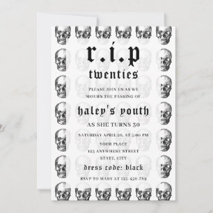 Invitación RIP Veinteañero Cráneo de Muerte Divertido Cumplea