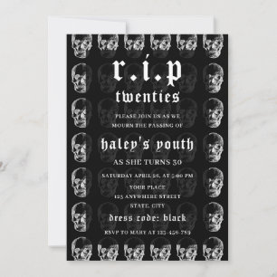 Invitación RIP Veinteañero Muerte Divertida Calavera Cumpleañ