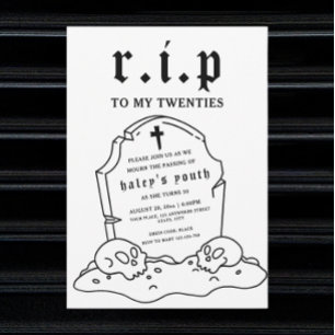Invitación RIP Veinteañeros 20s Divertido Muerte Funeral Cump