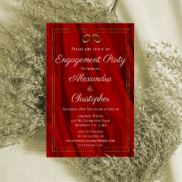 Invitación Rippling Silk Elegant Gold Rings Red Engagement