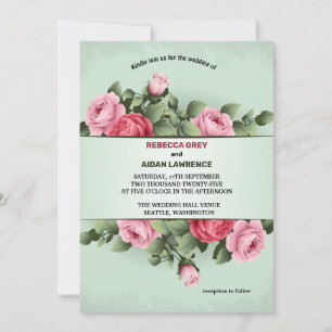 Invitación Riqueza de color primaveral Floral rosa verde Bod