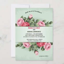Invitación Riqueza de color primaveral floral rosa verde boda