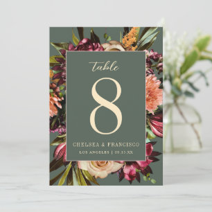 Invitación Riqueza del número de tabla floral verde de primav