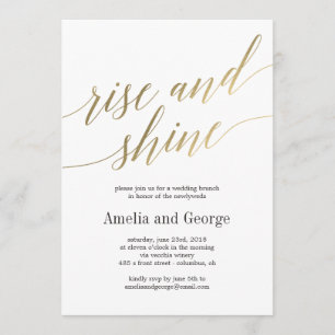 Invitación Rise and Shine Boda Brunch Faux Gold Script