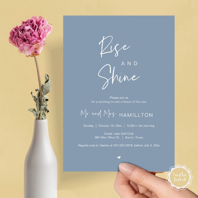Invitación Rise and Shine, Brunch post boda (Rise and Shine, Post Wedding Brunch Invitation Card, PDF, in Dusty Blue)