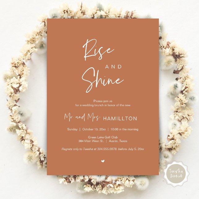 Invitación Rise and Shine, Brunch post boda (Rise and Shine, Post Wedding Brunch Invitation Card, PDF, in Copper Rust Brown)
