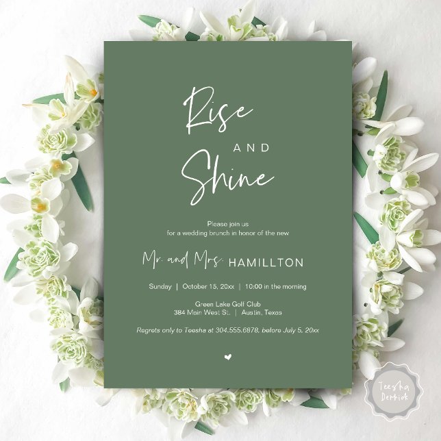 Invitación Rise and Shine, Brunch post boda (Rise and Shine, Post Wedding Brunch Invitation Card, PDF, in Forest Sage Green)
